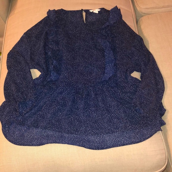 💘H&M Navy Ruffle Front Peplum Top Ditzy Print - Picture 2 of 8